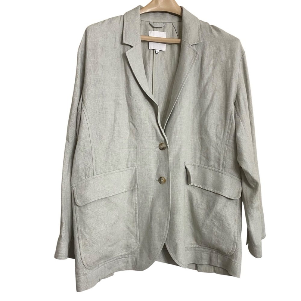 MADEWELL LINEN WOVEN BLAZER TOP Pale Sage Large Pockets Two Button In Style XL